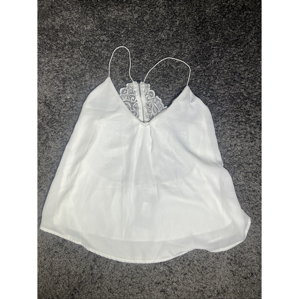 Fashion Nova Going With The Flow Off-White Tank Top V Neck Lace Back Large